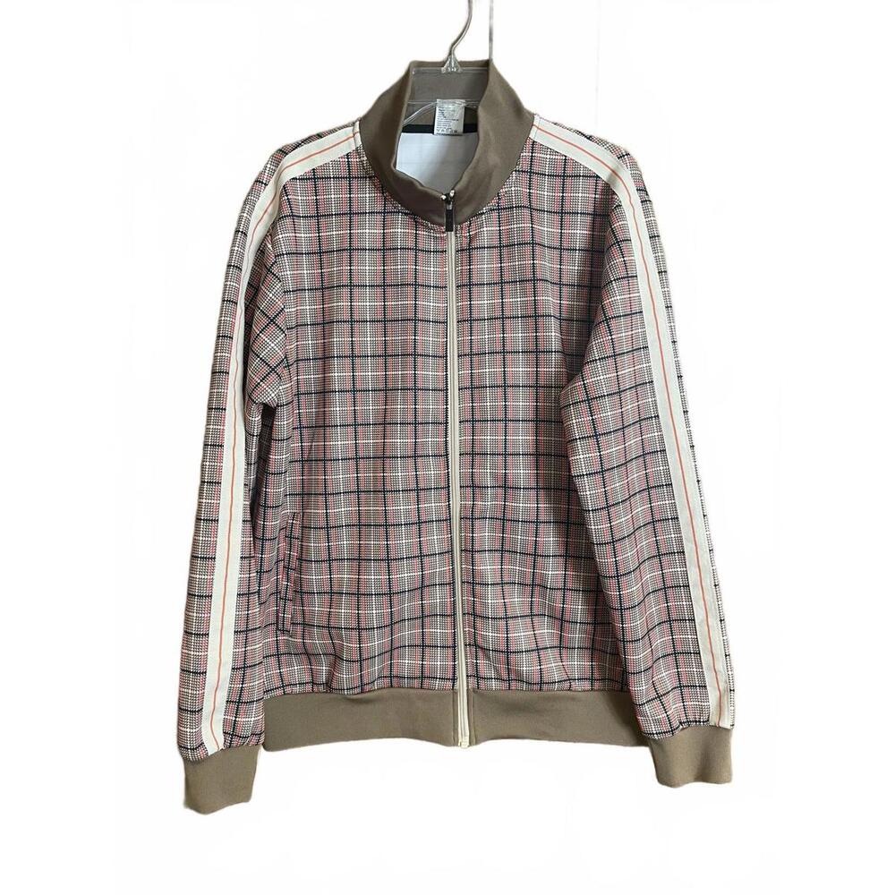 Jian Wang men's full-zip long-sleeve plaid jogging jacket